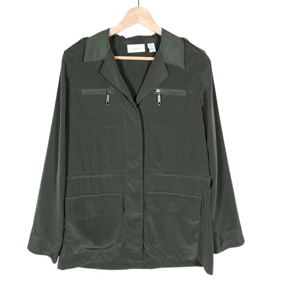 Chicos Jackets & Blazers - Chicos Utility Jacket 0 Small Green Button Front Coastal Military Chic Casual
